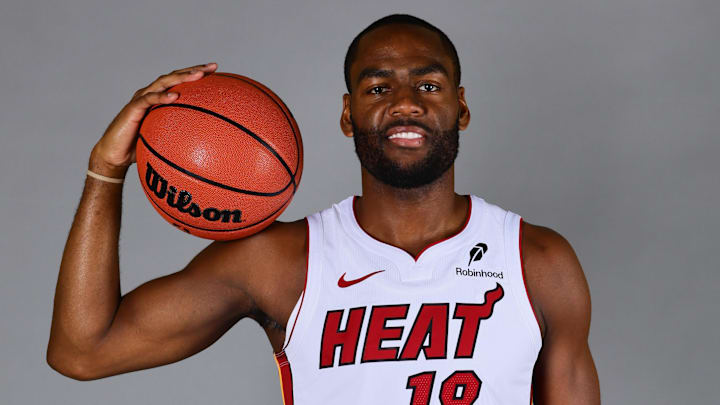 Sep 30, 2024; Miami, FL, USA; Miami Heat guard Alec Burks (18) poses for a photo during media day at Kaseya Center Mandatory Credit: Sam Navarro-Imagn Images Sep 30, 2024; Miami, FL, USA; Miami Heat guard Alec Burks (18) poses for a photo during media day at Kaseya Center Mandatory Credit: Sam Navarro-Imagn Images