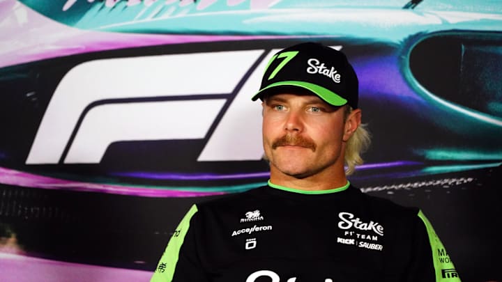 May 2, 2024; Miami Gardens, Florida, USA; Kick Sauber driver Valtteri Bottas (77) addresses the media in advance of the Miami Grand Prix at the Miami International Autodrome. Mandatory Credit: John David Mercer-Imagn Images May 2, 2024; Miami Gardens, Florida, USA; Kick Sauber driver Valtteri Bottas (77) addresses the media in advance of the Miami Grand Prix at the Miami International Autodrome. Mandatory Credit: John David Mercer-Imagn Images