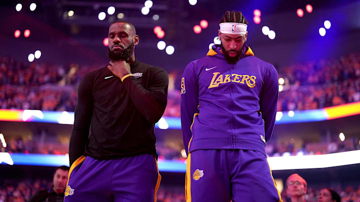 May 2, 2023; San Francisco, California, USA; Los Angeles Lakers forward LeBron James (6) stands next