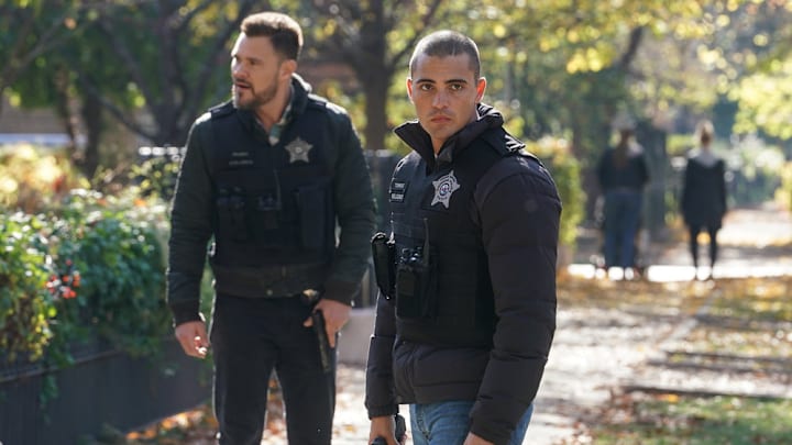 CHICAGO P.D. -- "This Job" Episode 1010 -- Pictured: (l-r) Patrick John Flueger as Adam Ruzek, Benjamin Levy Aguilar as Dante Torres -- (Photo by: Lori Allen/NBC)
