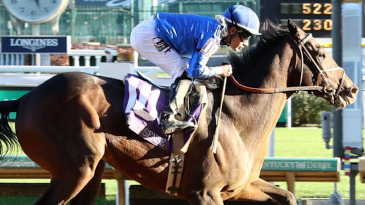 Sovereignty prepares for the 151st Kentucky Derby at Churchill Downs.