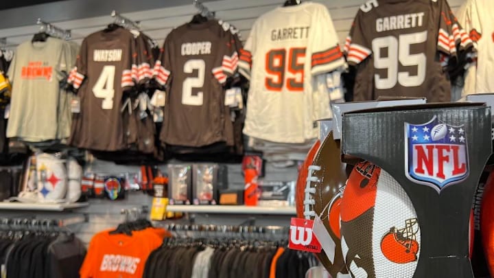 The gift shop at the Pro Football Hall of Fame is loaded with an array of memorabilia, including a