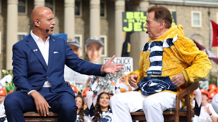 Penn State coach James Franklin talks with Nick Saban on the set of ESPN College GameDay before the Penn State-Oregon game. Penn State coach James Franklin talks with Nick Saban on the set of ESPN College GameDay before the Penn State-Oregon game.