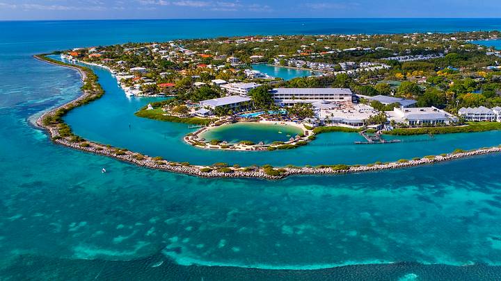 An aerial view of Hawks Cay Resort on Duck Key. You are right there in the middle of great fishing grounds, simple access to it, and easy livin. 