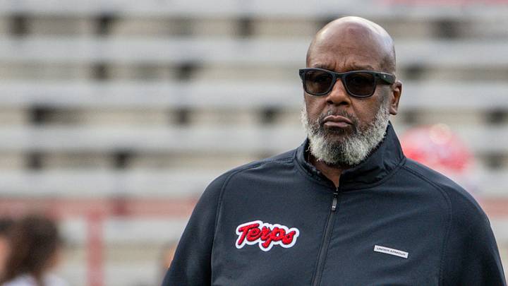 Nov 1, 2025; College Park, Maryland, USA; Maryland Terrapins head coach Mike Locksley stands on the field before the game against the Indiana Hoosiers at SECU Stadium. Mandatory Credit: Tommy Gilligan-Imagn Images Nov 1, 2025; College Park, Maryland, USA; Maryland Terrapins head coach Mike Locksley stands on the field before the game against the Indiana Hoosiers at SECU Stadium. Mandatory Credit: Tommy Gilligan-Imagn Images