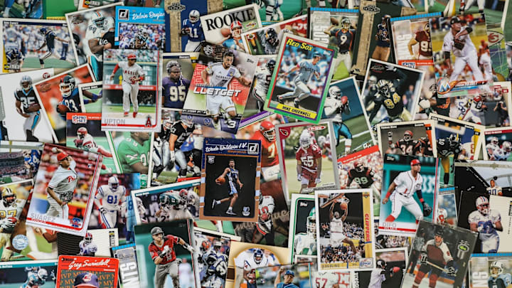 A group of sports cards