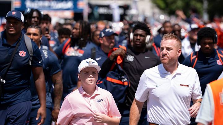 Auburn Tigers head coach Alex Golesh arrives with his team before Auburn Tigers take on Baylor Bears in the Aflac Kickoff Game at Mercedes-Benz Stadium in Atlanta, Ga. on Saturday, Sept. 5, 2026. Auburn Tigers head coach Alex Golesh arrives with his team before Auburn Tigers take on Baylor Bears in the Aflac Kickoff Game at Mercedes-Benz Stadium in Atlanta, Ga. on Saturday, Sept. 5, 2026.