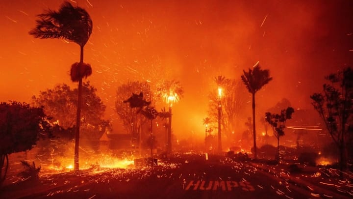 A wildfire in the Los Angeles area on Tuesday, Jan. 7, 2025. 
