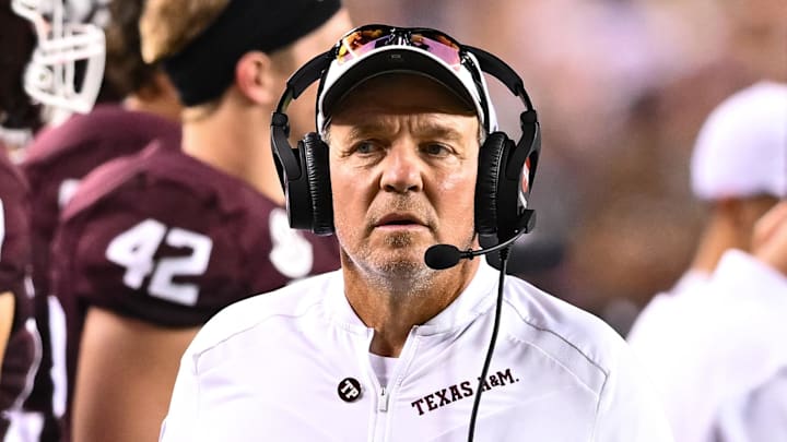 Texas A&M Aggies head coach Jimbo Fisher looks on during the third quarter against New Mexico Lobos.