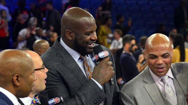 Kenny Smith, Ernie Johnson, Shaquille O'Neal and Charles Barkley in 2014.