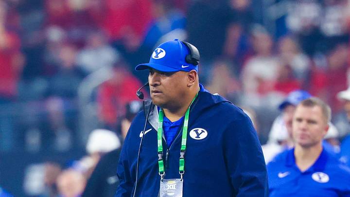 Dec 6, 2025; Arlington, TX, USA; BYU Cougars head coach Kalani Sitake during the second half against the Texas Tech Red Raiders at AT&T Stadium. Mandatory Credit: Kevin Jairaj-Imagn Images Dec 6, 2025; Arlington, TX, USA; BYU Cougars head coach Kalani Sitake during the second half against the Texas Tech Red Raiders at AT&T Stadium. Mandatory Credit: Kevin Jairaj-Imagn Images