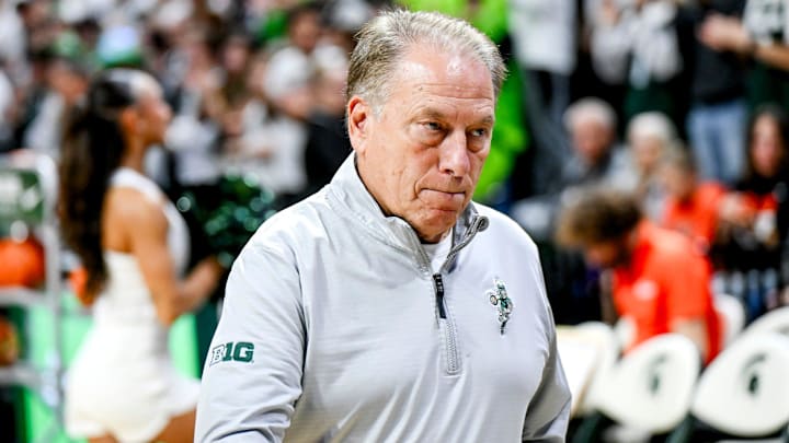 Michigan State's coach Tom Izzo heads to the locker room before the game against Bowling Green on Thursday, Oct. 23, 2025, at the Breslin Center in East Lansing.