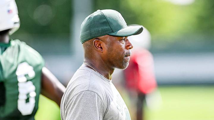 Michigan State's wide receivers coach Courtney Hawkins looks on during the first day of football camp on Tuesday, July 30, 2024, in East Lansing.