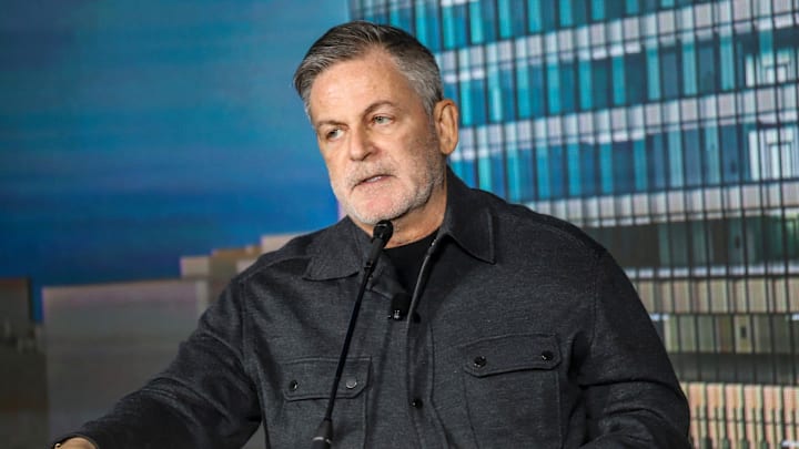 Bedrock Founder, Chairman Dan Gilbert announces General Motors moving its global headquarters to the newly completed Hudson site, during a press conference held at the Hudson site in downtown Detroit on Monday, April 15, 2024. Bedrock Founder, Chairman Dan Gilbert announces General Motors moving its global headquarters to the newly completed Hudson site, during a press conference held at the Hudson site in downtown Detroit on Monday, April 15, 2024.