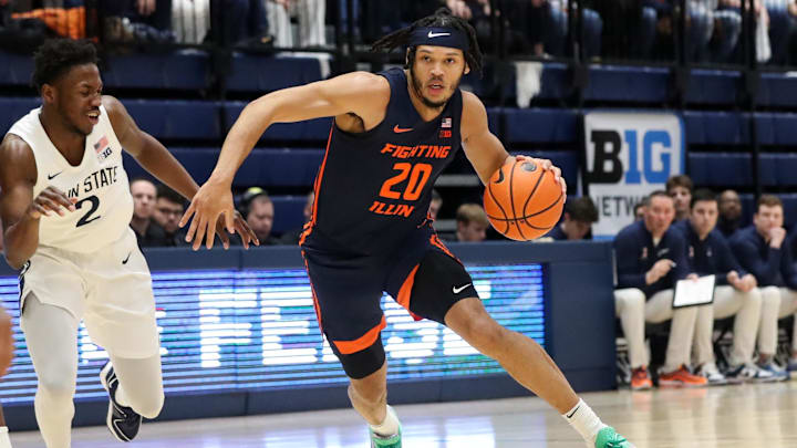 Feb 21, 2024; University Park, Pennsylvania, USA; Illinois Fighting Illini guard/forward Ty Rodgers