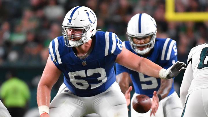 Aug 24, 2023; Philadelphia, Pennsylvania, USA; Indianapolis Colts guard Danny Pinter (63) against the Philadelphia Eagles at Lincoln Financial Field. Mandatory Credit: Eric Hartline-Imagn Images Aug 24, 2023; Philadelphia, Pennsylvania, USA; Indianapolis Colts guard Danny Pinter (63) against the Philadelphia Eagles at Lincoln Financial Field. Mandatory Credit: Eric Hartline-Imagn Images