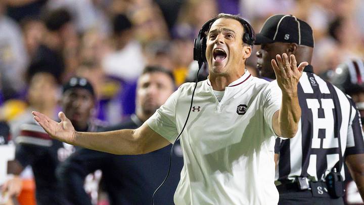 Oct 11, 2025; Baton Rouge, Louisiana, USA; South Carolina Gamecocks head coach Shane Beamer reacts to a play against the LSU Tigers during the second half at Tiger Stadium. Mandatory Credit: Stephen Lew-Imagn Images Oct 11, 2025; Baton Rouge, Louisiana, USA; South Carolina Gamecocks head coach Shane Beamer reacts to a play against the LSU Tigers during the second half at Tiger Stadium. Mandatory Credit: Stephen Lew-Imagn Images