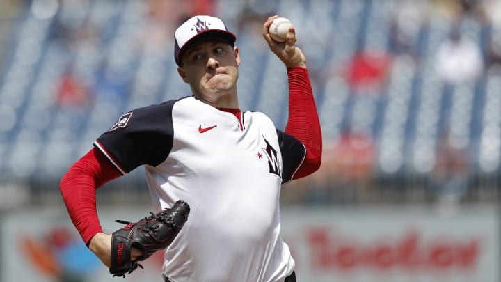 Aug 22, 2024; Washington, District of Columbia, USA; Washington Nationals starting pitcher Patrick Corbin (46) pitches against the Colorado Rockies during the second inning at Nationals Park. Aug 22, 2024; Washington, District of Columbia, USA; Washington Nationals starting pitcher Patrick Corbin (46) pitches against the Colorado Rockies during the second inning at Nationals Park.