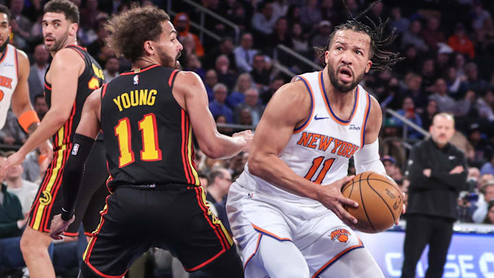 Feb 12, 2025; New York, New York, USA; New York Knicks guard Jalen Brunson (11) looks to post up against Atlanta Hawks guard Trae Young (11) in the second quarter at Madison Square Garden. Mandatory Credit: Wendell Cruz-Imagn Images Feb 12, 2025; New York, New York, USA; New York Knicks guard Jalen Brunson (11) looks to post up against Atlanta Hawks guard Trae Young (11) in the second quarter at Madison Square Garden. Mandatory Credit: Wendell Cruz-Imagn Images