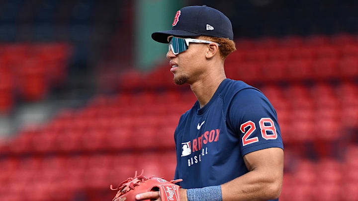 May 16, 2025; Boston, Massachusetts, USA; Boston Red Sox second baseman Kristian Campbell (28) warms up before a game against the Atlanta Braves at Fenway Park. Mandatory Credit: Eric Canha-Imagn Images May 16, 2025; Boston, Massachusetts, USA; Boston Red Sox second baseman Kristian Campbell (28) warms up before a game against the Atlanta Braves at Fenway Park. Mandatory Credit: Eric Canha-Imagn Images