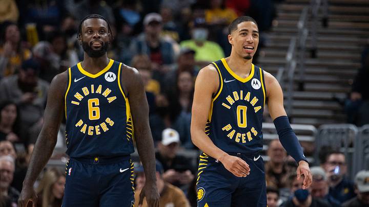 Feb 16, 2022; Indianapolis, Indiana, USA; Indiana Pacers guard Lance Stephenson (6) and guard Tyrese Haliburton (0) in the second half against the Washington Wizards at Gainbridge Fieldhouse. Mandatory Credit: Trevor Ruszkowski-USA TODAY Sports Feb 16, 2022; Indianapolis, Indiana, USA; Indiana Pacers guard Lance Stephenson (6) and guard Tyrese Haliburton (0) in the second half against the Washington Wizards at Gainbridge Fieldhouse. Mandatory Credit: Trevor Ruszkowski-USA TODAY Sports