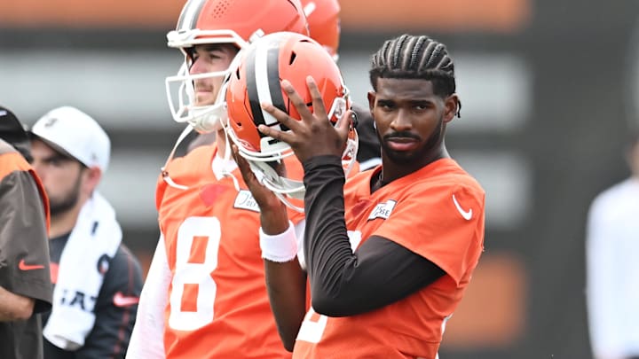 Jun 12, 2025; Berea, OH, USA; Cleveland Browns quarterback Shedeur Sanders (12) listens to a play call during mini camp at CrossCountry Mortgage Campus. Mandatory Credit: Ken Blaze-Imagn Images Jun 12, 2025; Berea, OH, USA; Cleveland Browns quarterback Shedeur Sanders (12) listens to a play call during mini camp at CrossCountry Mortgage Campus. Mandatory Credit: Ken Blaze-Imagn Images
