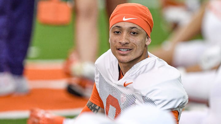Clemson cornerback Avieon Terrell (8) during Spring Practice in Clemson, S.C. Monday, March 24, 2025. Clemson cornerback Avieon Terrell (8) during Spring Practice in Clemson, S.C. Monday, March 24, 2025.