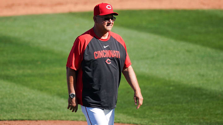 Cincinnati Reds manager Terry Francona (77) returns to the dugout from the pitchers mound in the fifth inning of a Cactus League game between the Cincinnati Reds and Seattle Mariners, Sunday, Feb. 22, 2026, at Goodyear Ballpark in Goodyear, Ariz. Cincinnati Reds manager Terry Francona (77) returns to the dugout from the pitchers mound in the fifth inning of a Cactus League game between the Cincinnati Reds and Seattle Mariners, Sunday, Feb. 22, 2026, at Goodyear Ballpark in Goodyear, Ariz.