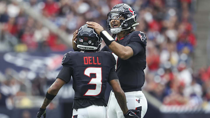 Houston Texans quarterback C.J. Stroud (7) and wide receiver Tank Dell.