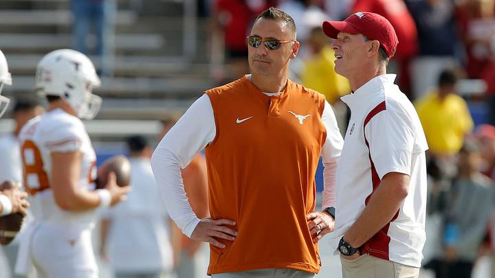 Oklahoma Sooners head coach Brent Venables and Texas Longhorns head coach Steve Sarkisian