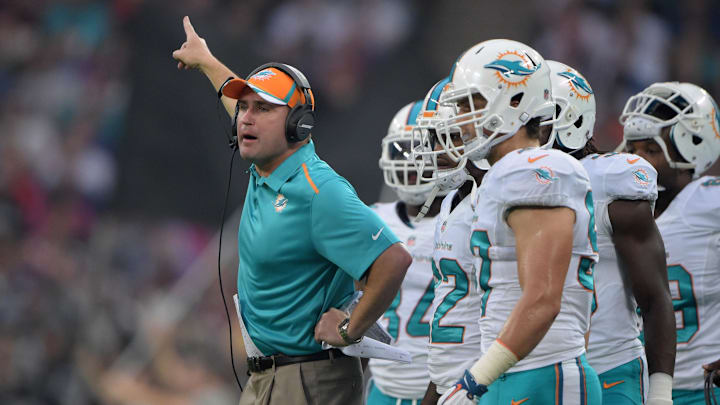 Miami Dolphins special teams coordinator Darren Rizzi reacts against the Oakland Raiders in the NFL International Series game at Wembley Stadium in 2014. Miami Dolphins special teams coordinator Darren Rizzi reacts against the Oakland Raiders in the NFL International Series game at Wembley Stadium in 2014.