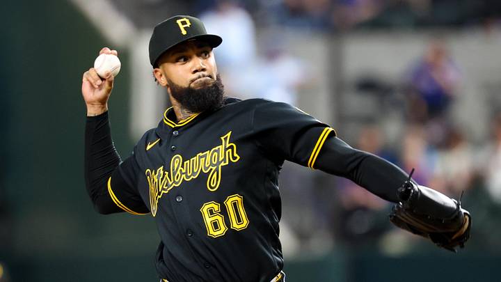 Apr 22, 2026; Arlington, Texas, USA; Pittsburgh Pirates pitcher Dennis Santana (60) throws during the ninth inning against the Texas Rangers at Globe Life Field. Mandatory Credit: Kevin Jairaj-Imagn Images Apr 22, 2026; Arlington, Texas, USA; Pittsburgh Pirates pitcher Dennis Santana (60) throws during the ninth inning against the Texas Rangers at Globe Life Field. Mandatory Credit: Kevin Jairaj-Imagn Images