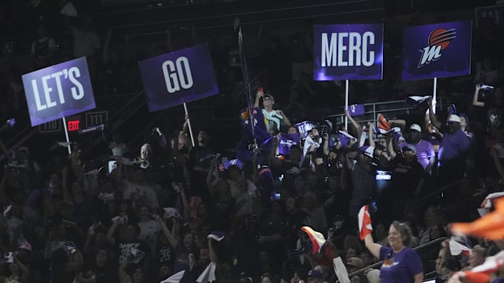 Phoenix Mercury fans cheer during the fourth quarter against the Indiana Fever at PHX Arena on Sept. 2, 2025.