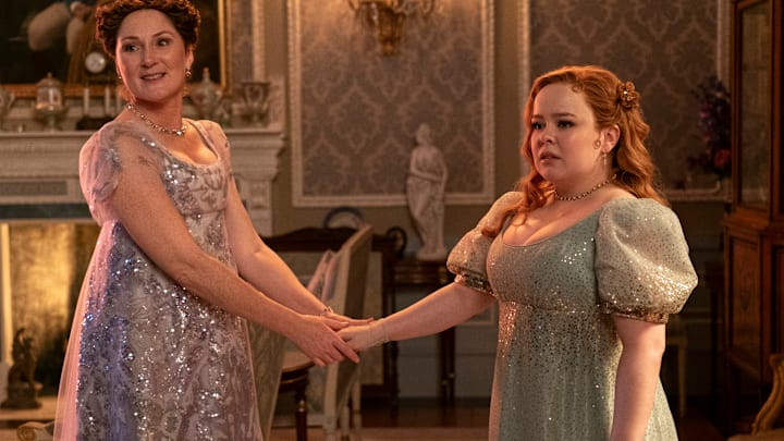 Bridgerton. (L to R) Ruth Gemmell as Lady Violet Bridgerton, Nicola Coughlan as Penelope Featherington in episode 305 of Bridgerton. Cr. Liam Daniel/Netflix © 2024