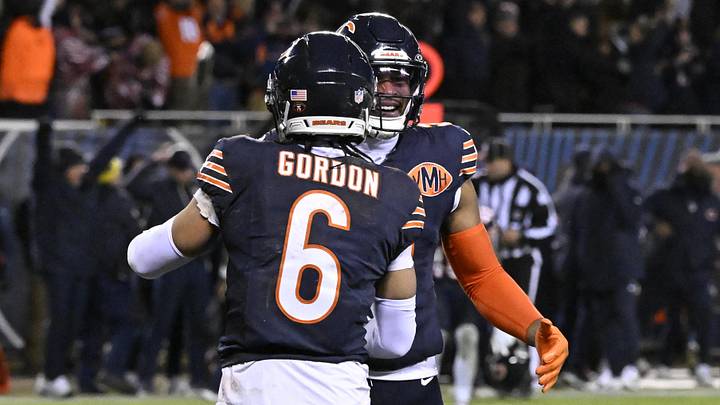 Chicago Bears CB Kyler Gordon celebrates with a teammate after a Wild Card win. Mandatory Credit: Matt Marton-Imagn Images Chicago Bears CB Kyler Gordon celebrates with a teammate after a Wild Card win. Mandatory Credit: Matt Marton-Imagn Images