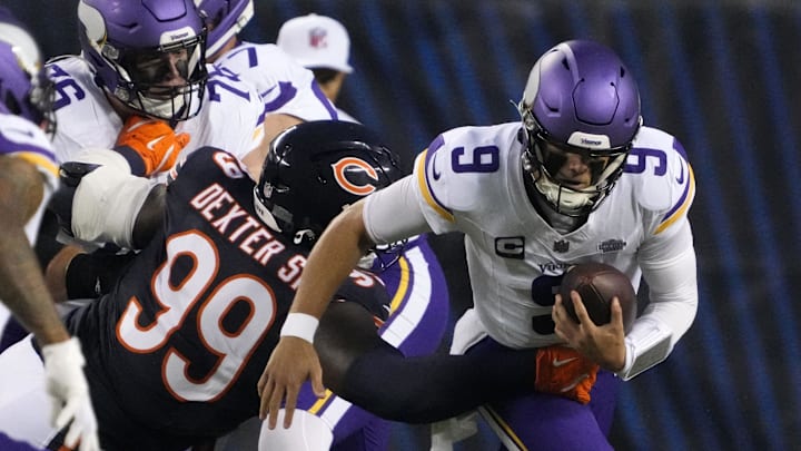 J.J. McCarthy took his first career sack on his first career drive. 