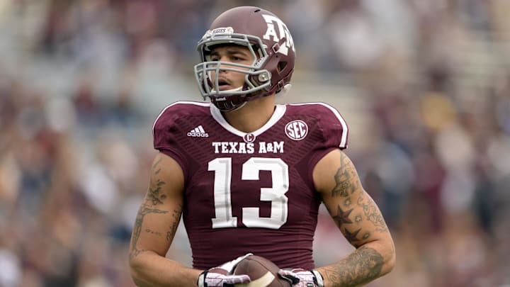 Nov 9, 2013; College Station, TX, USA; Texas A&M Aggies wide receiver Mike Evans (13) warms up before the game against the Mississippi State Bulldogs at Kyle Field. Mandatory Credit: Thomas Campbell-Imagn Images