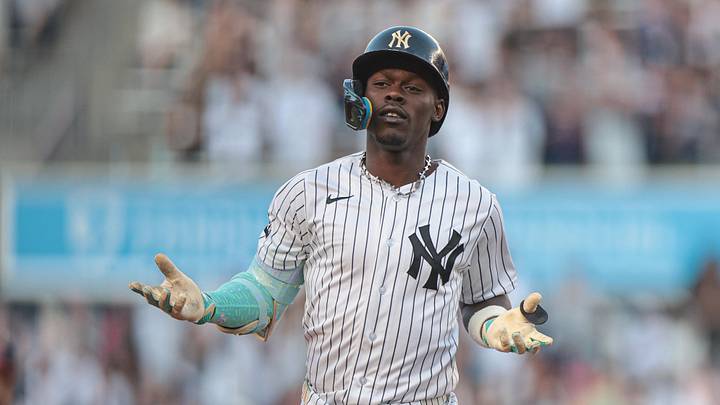 Jun 3, 2026; Bronx, New York, USA; New York Yankees second baseman Jazz Chisholm Jr. (13) rounds the bases after hitting a solo home run during the second inning against the Cleveland Guardians at Yankee Stadium. Mandatory Credit: Vincent Carchietta-Imagn Images Jun 3, 2026; Bronx, New York, USA; New York Yankees second baseman Jazz Chisholm Jr. (13) rounds the bases after hitting a solo home run during the second inning against the Cleveland Guardians at Yankee Stadium. Mandatory Credit: Vincent Carchietta-Imagn Images