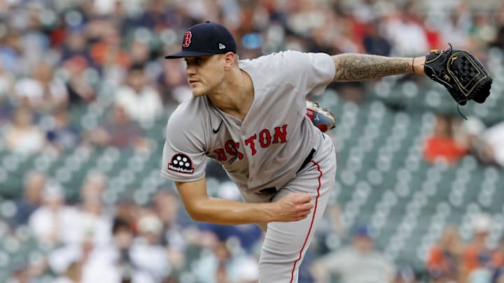May 12, 2025; Detroit, Michigan, USA;  Boston Red Sox pitcher Tanner Houck (89) pitches first inning against the Detroit Tigers at Comerica Park. Mandatory Credit: Rick Osentoski-Imagn Images