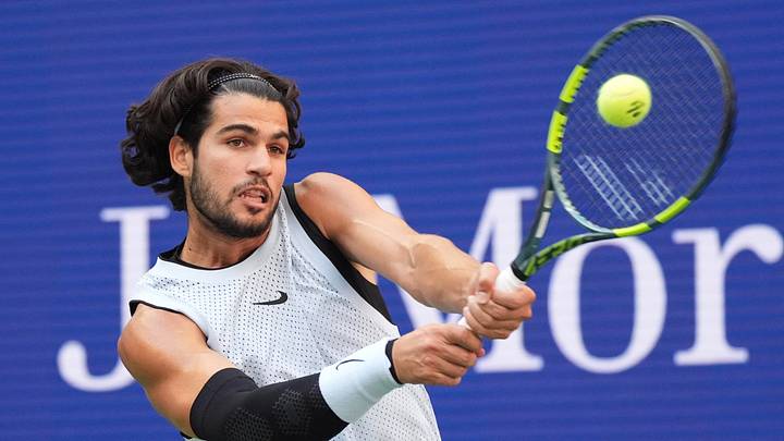 Carlos Alcaraz in action during his 2026 US Open round of 16 match IMAGN IMAGES via Reuters/Robert Deutsch Carlos Alcaraz in action during his 2026 US Open round of 16 match IMAGN IMAGES via Reuters/Robert Deutsch