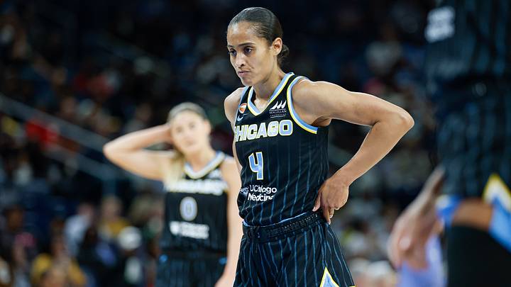 May 27, 2026; Chicago, Illinois, USA; Chicago Sky guard Skylar Diggins (4) reacts during the first half at Wintrust Arena. Mandatory Credit: Kamil Krzaczynski-Imagn Images May 27, 2026; Chicago, Illinois, USA; Chicago Sky guard Skylar Diggins (4) reacts during the first half at Wintrust Arena. Mandatory Credit: Kamil Krzaczynski-Imagn Images