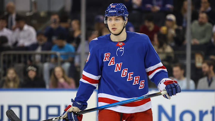 Jan 14, 2026; New York, New York, USA; New York Rangers defenseman Scott Morrow (60) at Madison Square Garden. Mandatory Credit: Wendell Cruz-Imagn Images Jan 14, 2026; New York, New York, USA; New York Rangers defenseman Scott Morrow (60) at Madison Square Garden. Mandatory Credit: Wendell Cruz-Imagn Images