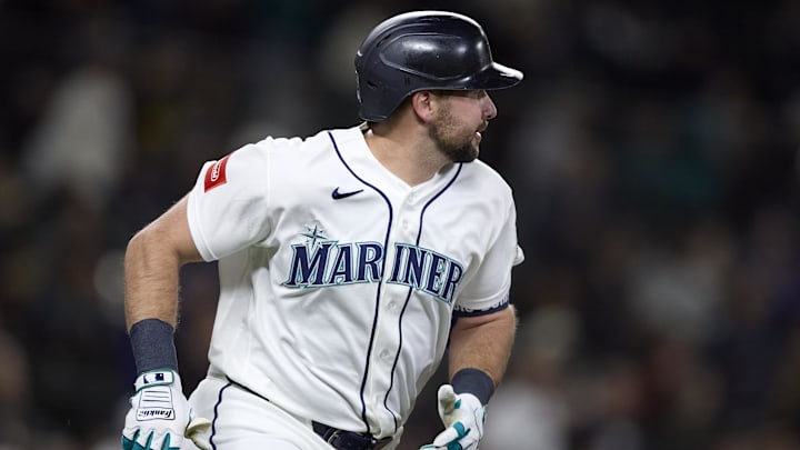 Apr 21, 2026; Seattle, Washington, USA; Seattle Mariners catcher Cal Raleigh (29) reacts after hitting a solo home run during the fifth inning against the Athletics at T-Mobile Park. Mandatory Credit: John Froschauer-Imagn Images