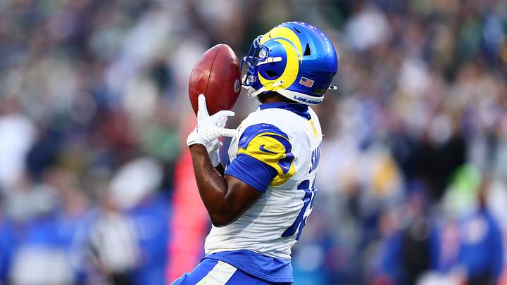 Jan 25, 2026; Seattle, WA, USA; Los Angeles Rams wide receiver Xavier Smith (19) drops a punt return during the first half against the Seattle Seahawks in the 2026 NFC Championship Game at Lumen Field. Mandatory Credit: Kevin Ng-Imagn Images Jan 25, 2026; Seattle, WA, USA; Los Angeles Rams wide receiver Xavier Smith (19) drops a punt return during the first half against the Seattle Seahawks in the 2026 NFC Championship Game at Lumen Field. Mandatory Credit: Kevin Ng-Imagn Images