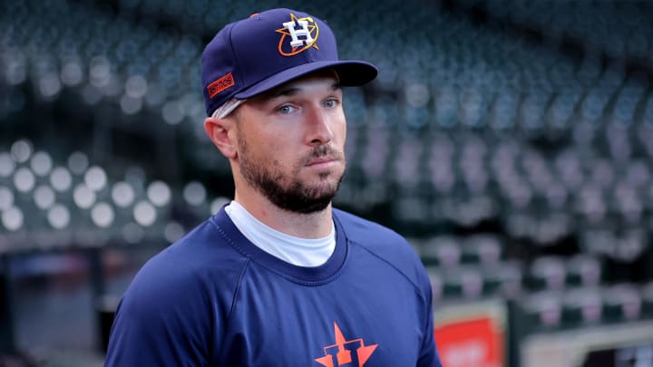 May 14, 2024; Houston, Texas, USA; Houston Astros third baseman Alex Bregman (2) prior to the game against the Oakland Athletics at Minute Maid Park
