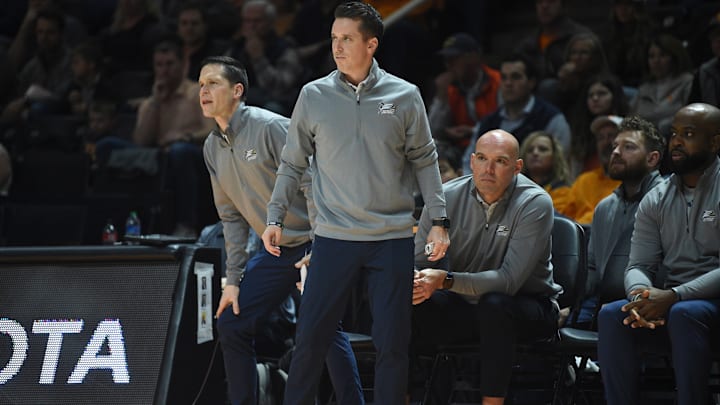 Georgia Southern head coach Charlie Henry looks to the court during an NCAA college basketball game between Tennessee and Georgia Southern at Thompson-Boling Arena at Food City Center, Tuesday, Dec. 12, 2023.