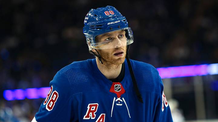 Apr 29, 2023; New York, New York, USA; New York Rangers right wing Patrick Kane (88) warms up before the first period against the New Jersey Devils in game six of the first round of the 2023 Stanley Cup Playoffs at Madison Square Garden. Mandatory Credit: Danny Wild-USA TODAY Sports Apr 29, 2023; New York, New York, USA; New York Rangers right wing Patrick Kane (88) warms up before the first period against the New Jersey Devils in game six of the first round of the 2023 Stanley Cup Playoffs at Madison Square Garden. Mandatory Credit: Danny Wild-USA TODAY Sports