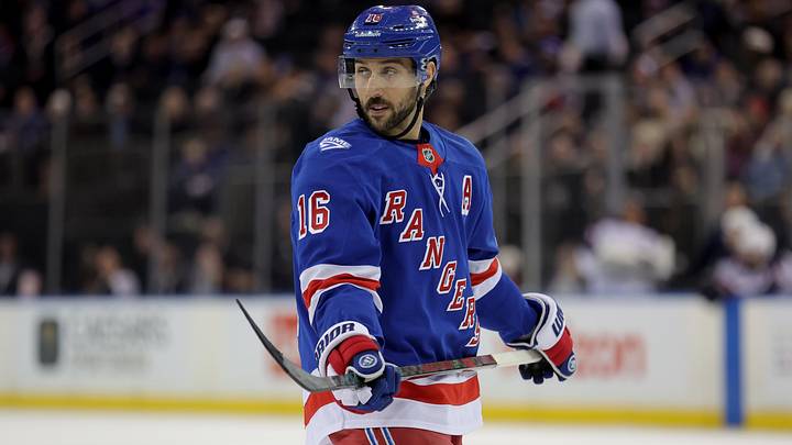 Mar 2, 2026; New York, New York, USA; New York Rangers center Vincent Trocheck (16) skates against the Columbus Blue Jackets during the second period at Madison Square Garden. Mar 2, 2026; New York, New York, USA; New York Rangers center Vincent Trocheck (16) skates against the Columbus Blue Jackets during the second period at Madison Square Garden.