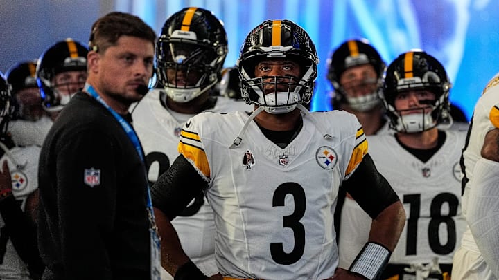 Pittsburgh Steelers quarterback Russell Wilson (3) ready to take the field against Detroit Lions during the first half of a preseason game at Ford Field in Detroit on Saturday, August 24, 2024.
