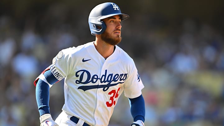 Oct 5, 2022; Los Angeles, California, USA; Los Angeles Dodgers center fielder Cody Bellinger (35) rounds the bases after hitting a solo home run in the seventh inning against the Colorado Rockies at Dodger Stadium. Mandatory Credit: Jayne Kamin-Oncea-Imagn Images